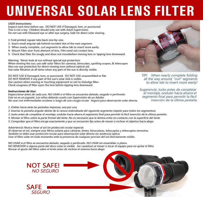 Universal Lens Filter - 70mm aperture BINOCULAR SET of TWO (2 each)