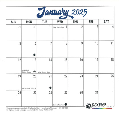 Daystar Filters 2025 Astro-Highland Spiral-Bound Monthly Wall Cowlendar