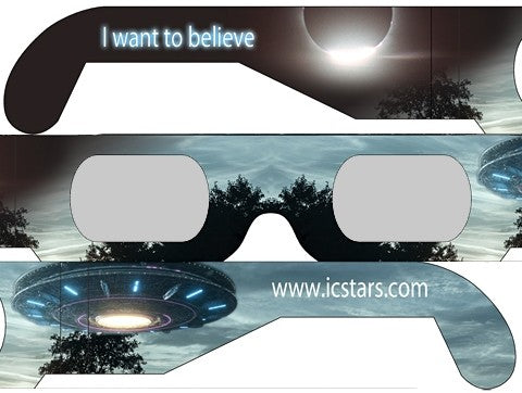 I WANT TO BELIEVE Alien style FUNNER Eclipse Solar Glasses - 5 pack